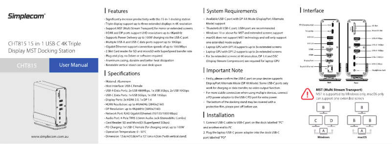 First page image of the manual for CHT815