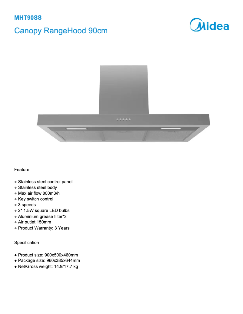 First page image of the manual for MHT90SS