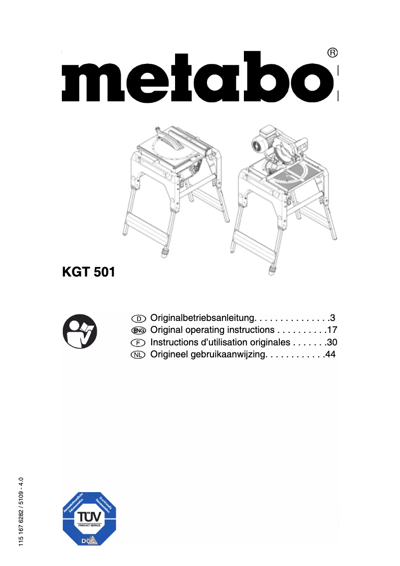 Page 1 of the manual User Manual Metabo KGT 501