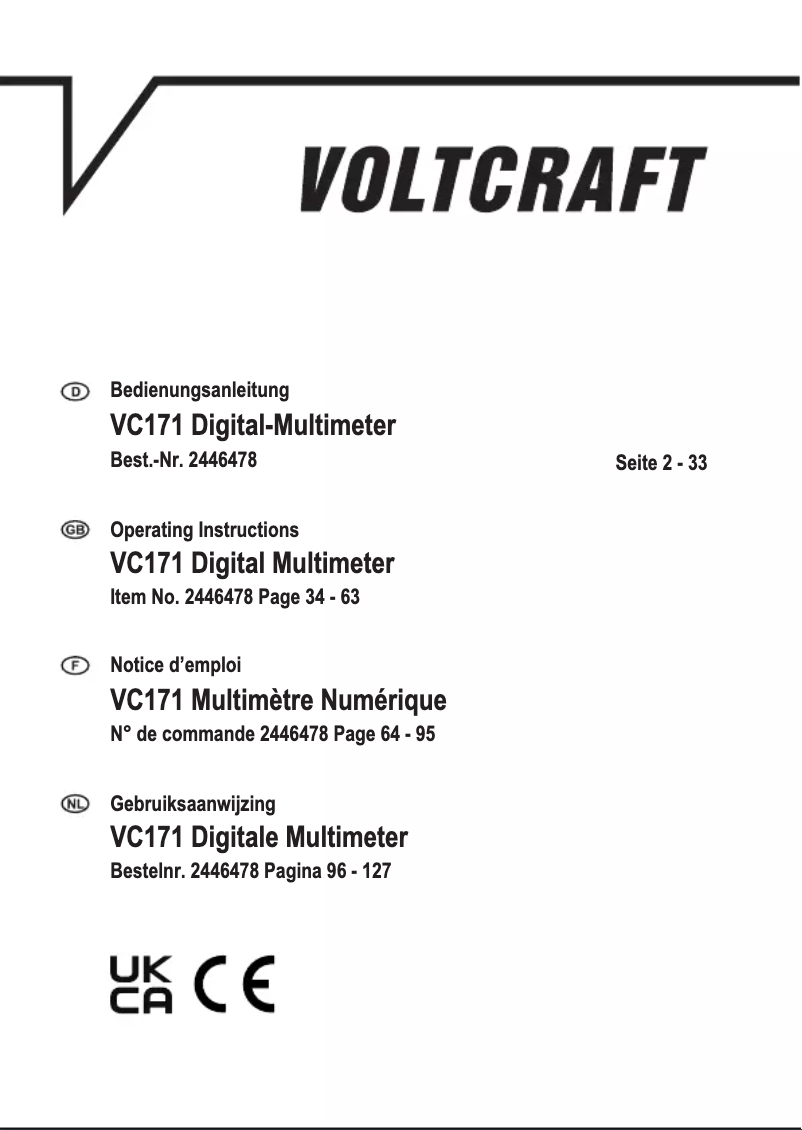 First page image of the manual for VC171