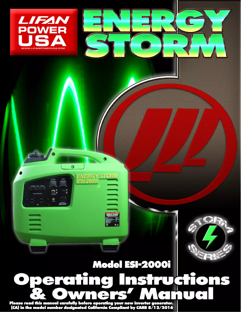 First page image of the manual for Energy Storm 2000i