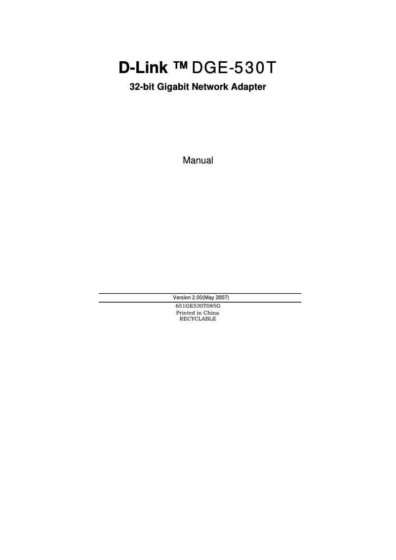 Page 1 of the manual User Manual D-Link DGE-530T