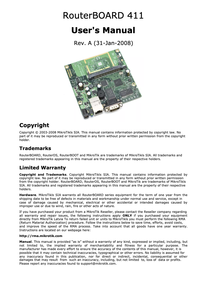 First page image of the manual for RB411AH
