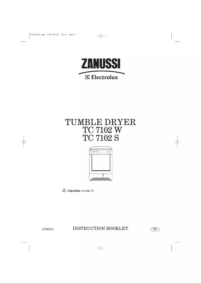First page image of the manual for TC7102W