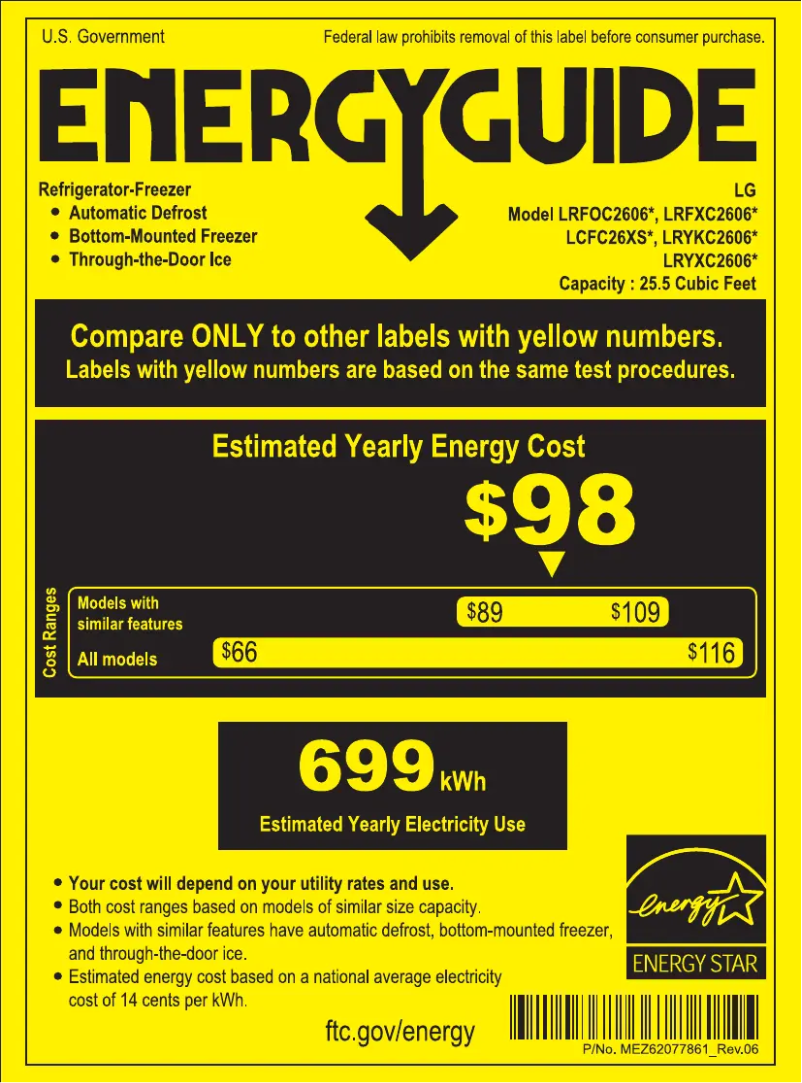 Page 1 of the manual Energy Label LG LRYXC2606S