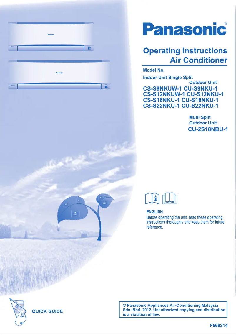 Page 1 of the manual User Manual Panasonic CU-S9NKU-1