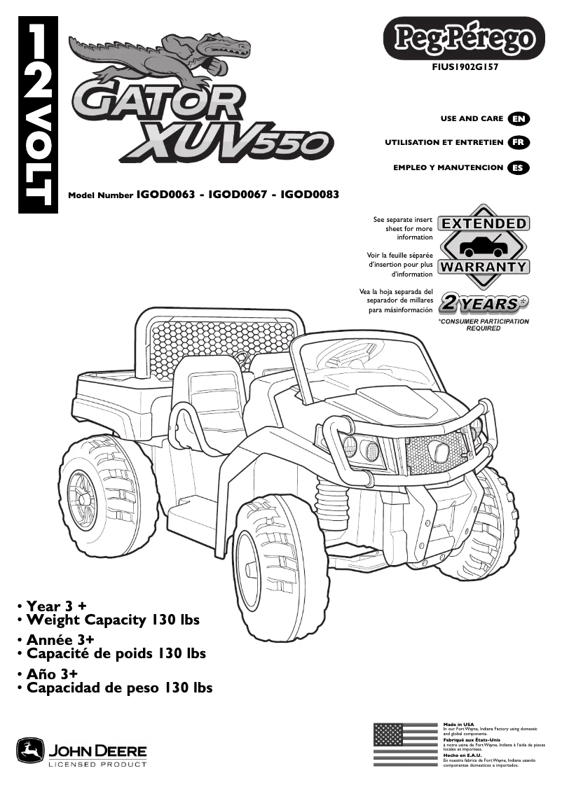 First page image of the manual for John Deere Gator XUV Camo