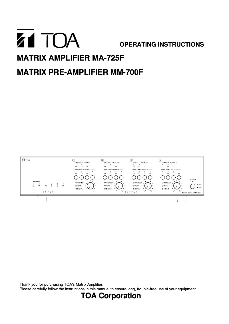 Page 1 de la notice Manuel utilisateur TOA MA-725F