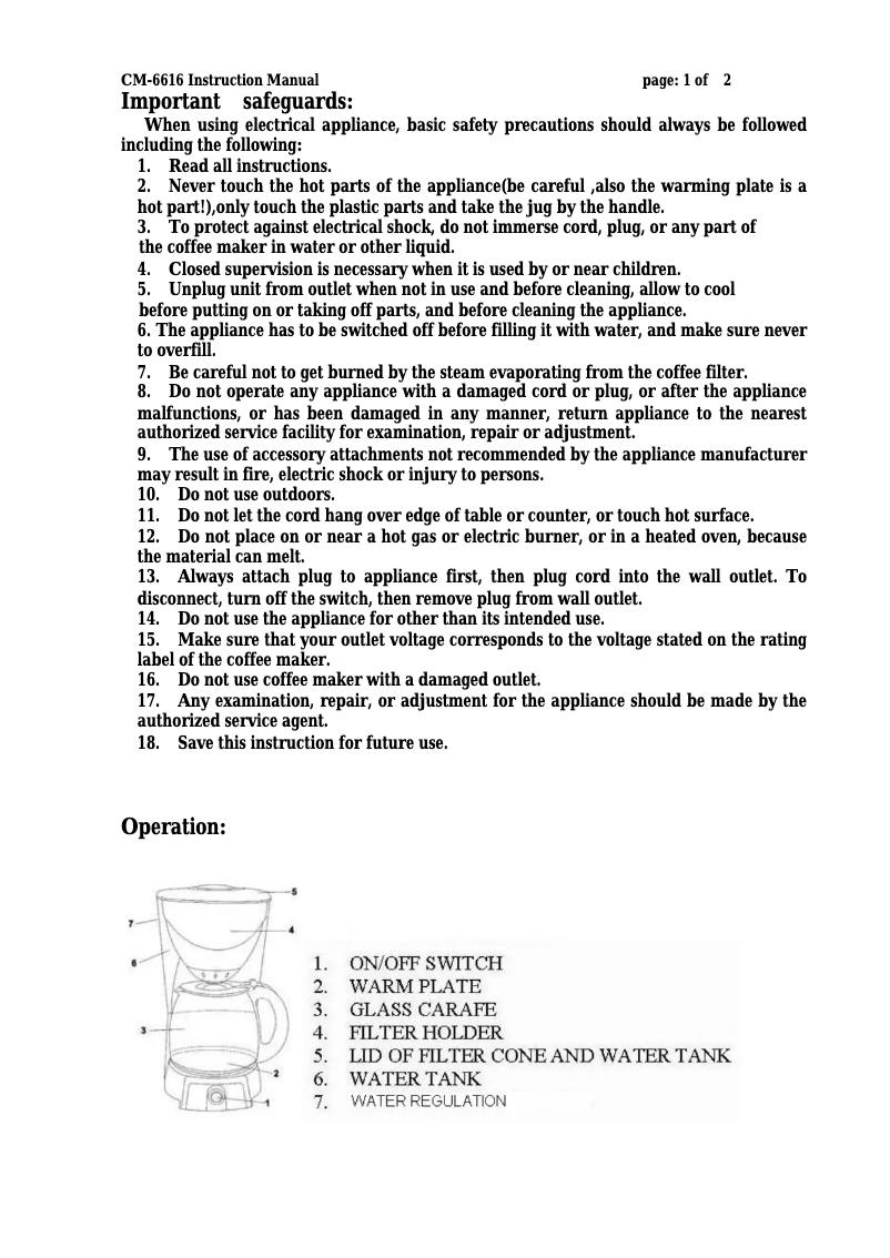 First page image of the manual for CM 6616