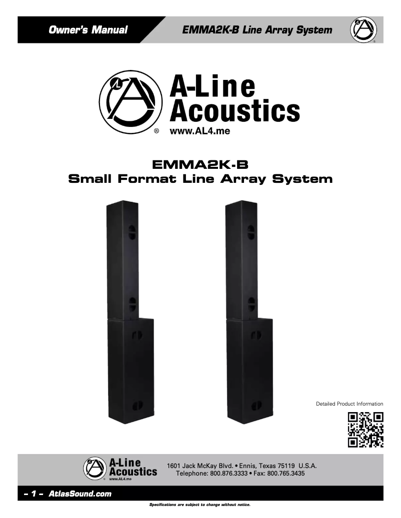 Page 1 of the manual User Manual Atlas Sound A-Line EM806A-B