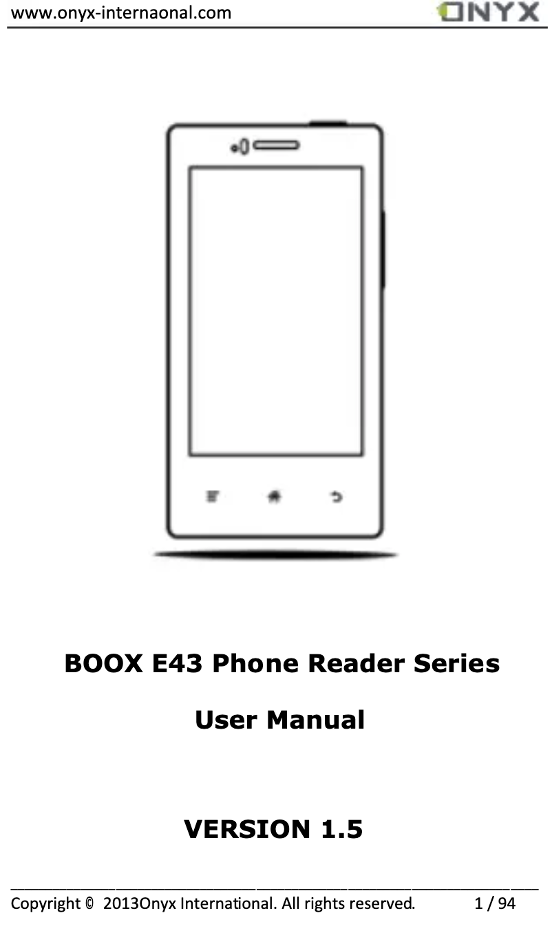 First page image of the manual for BOOX E43