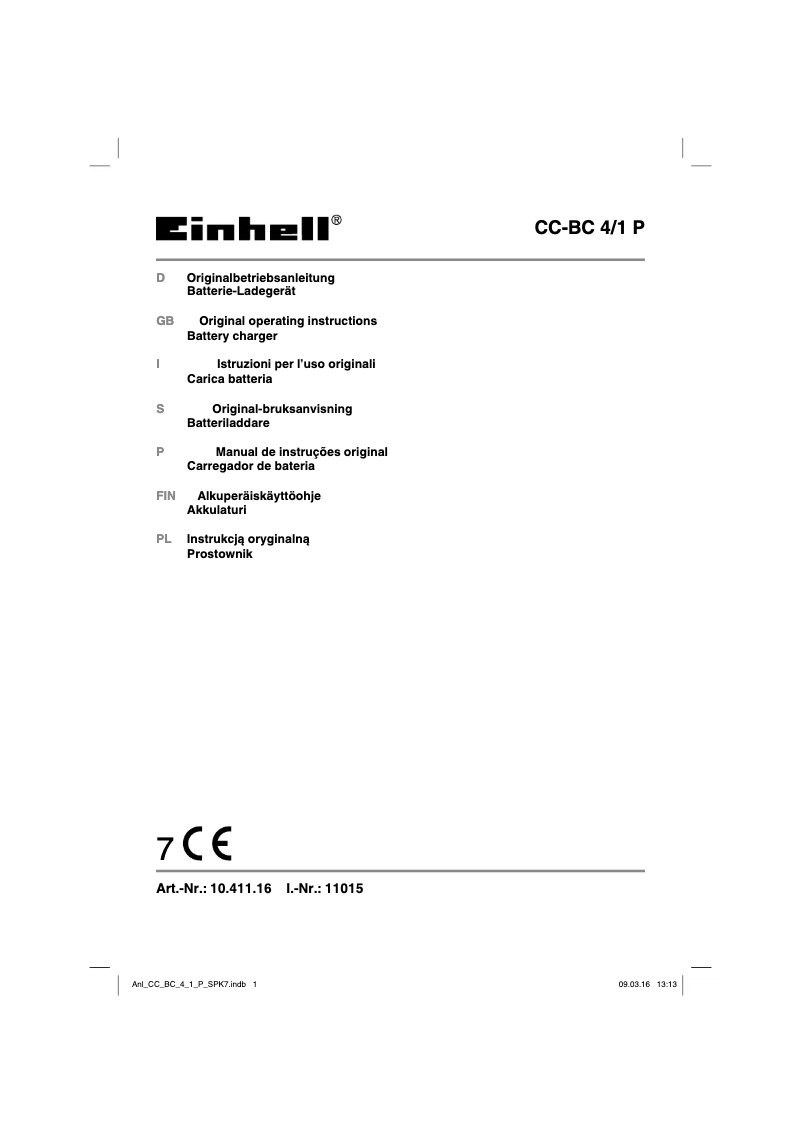 Page 1 of the manual User Manual Einhell CC-BC 4/1 P