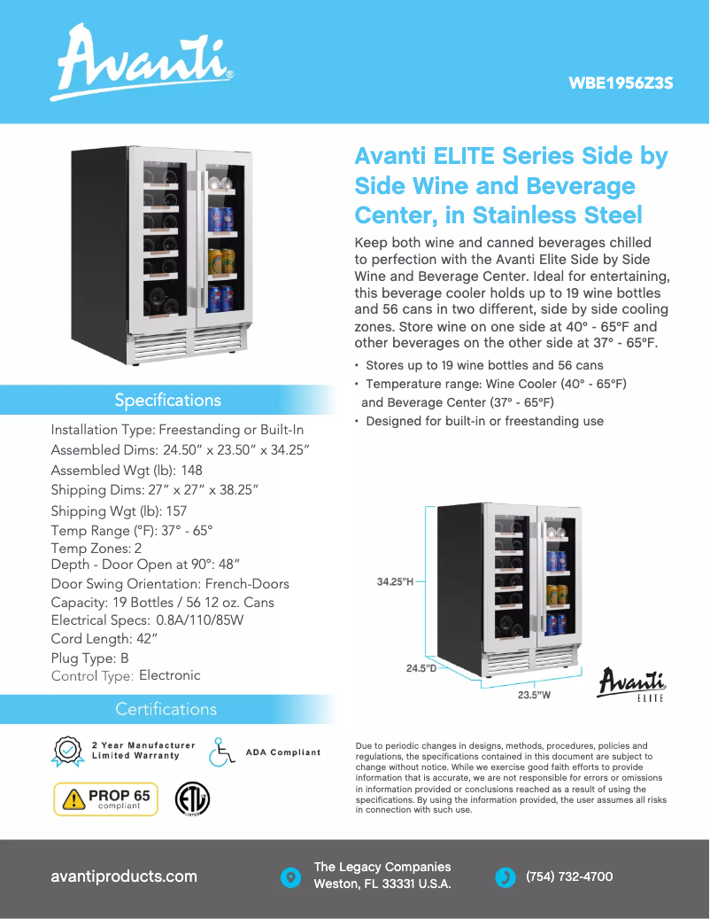 First page image of the manual for WBE1956Z3S