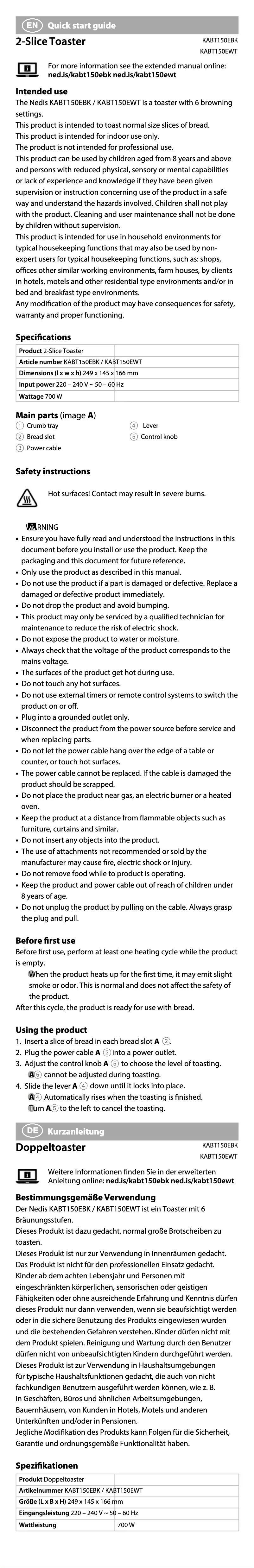 First page image of the manual for KABT150EWT