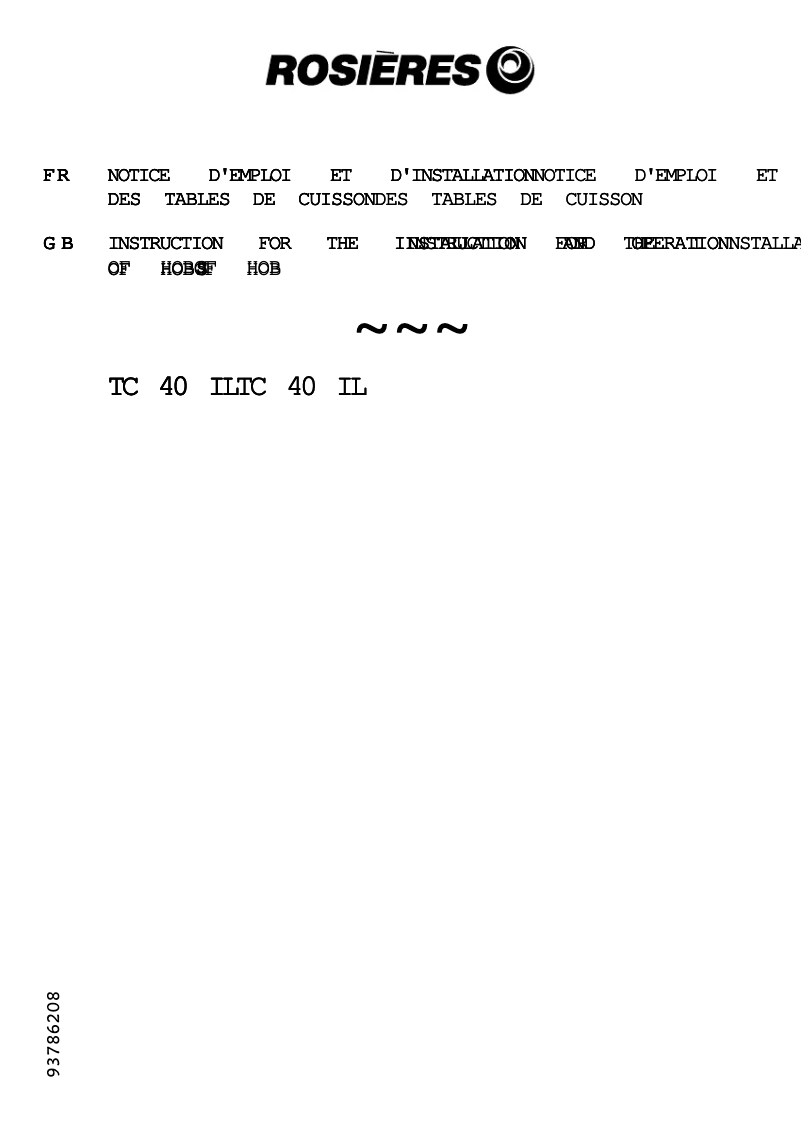 First page image of the manual for TC40 ILRB