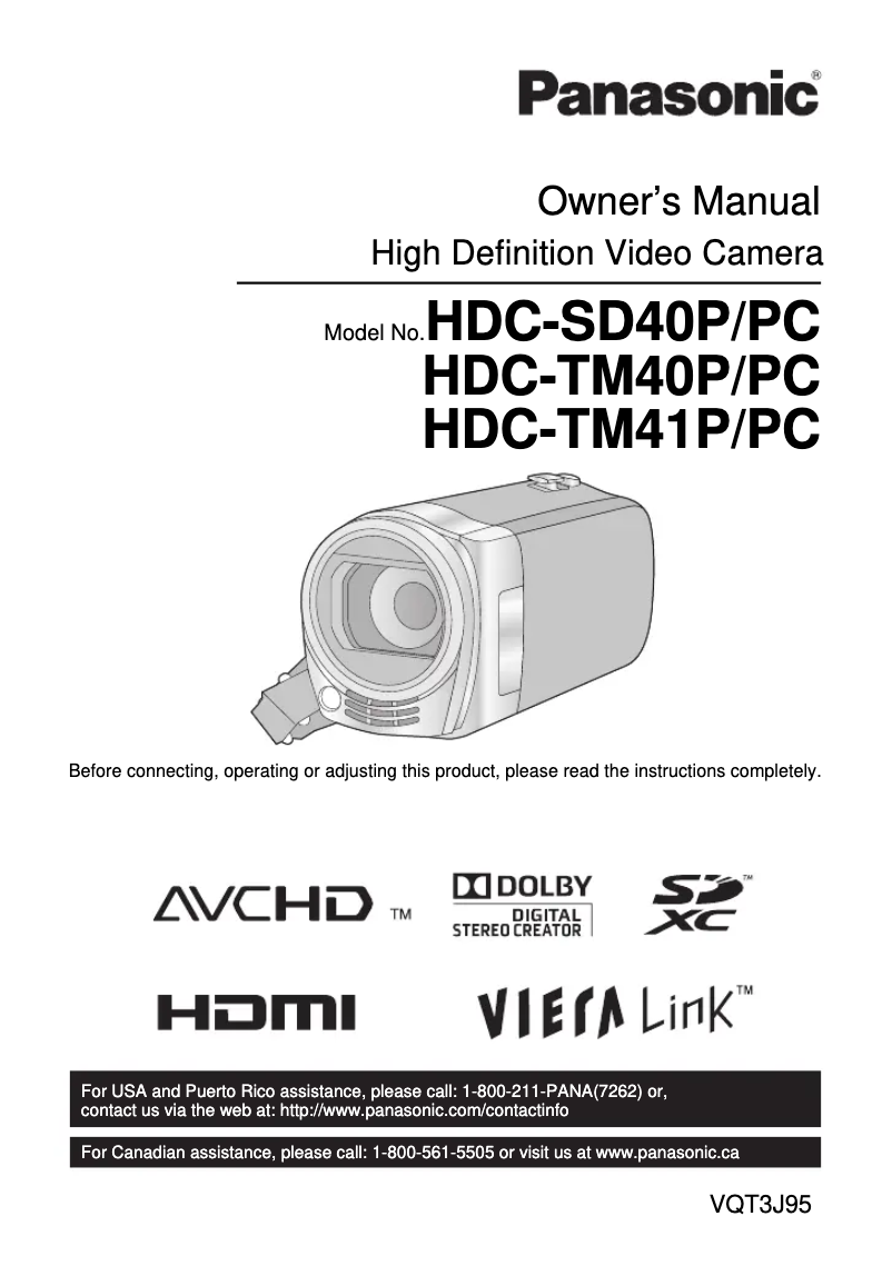 First page image of the manual for HDC-TM40K