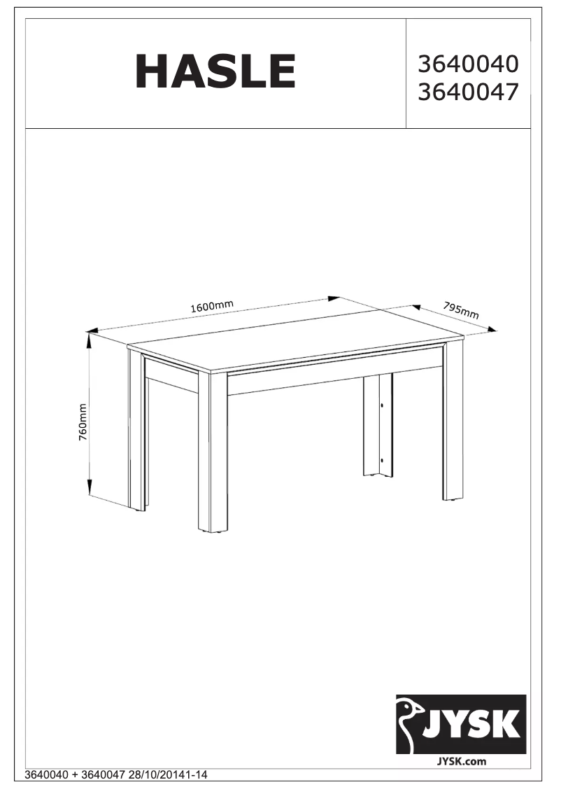 Page 1 of the manual User Manual JYSK Hasle (80x160x76)