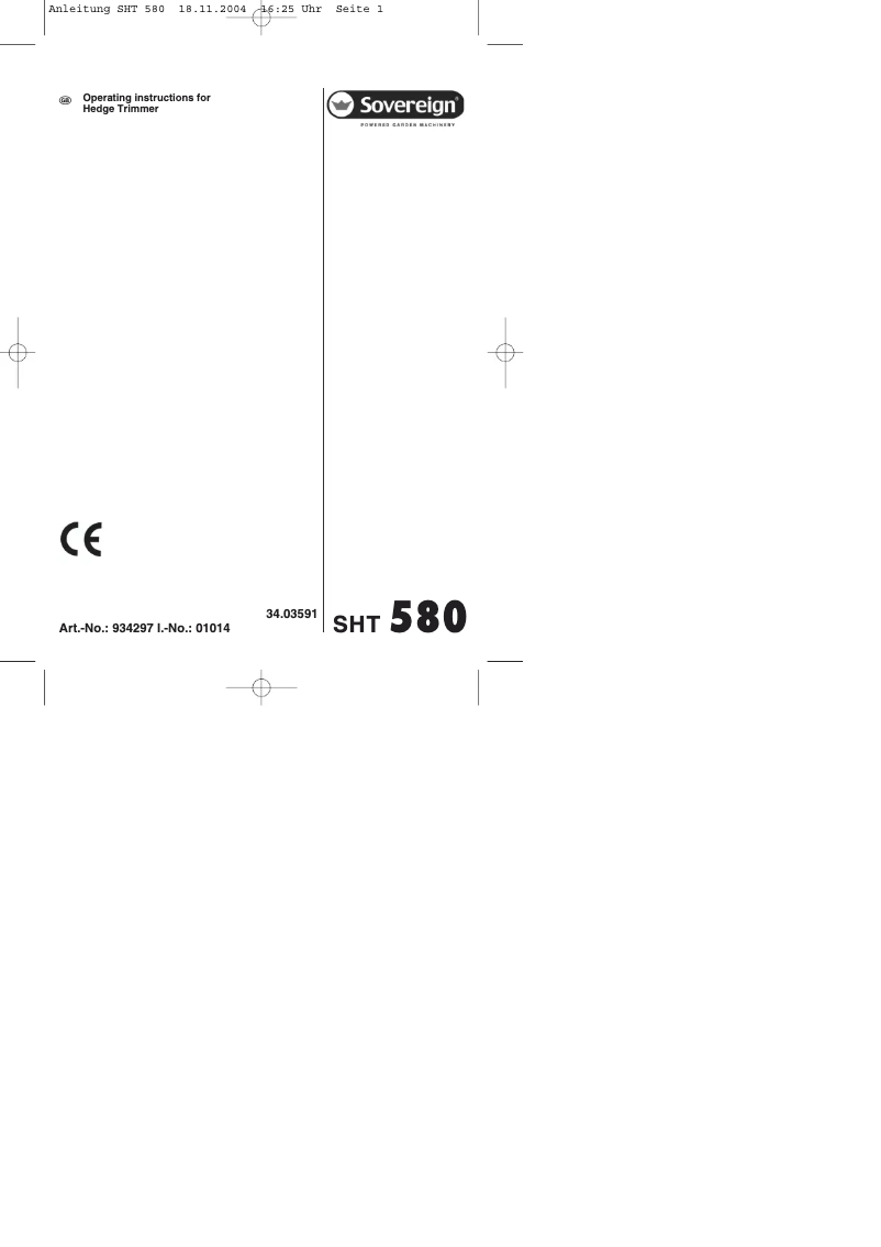 First page image of the manual for SHT 580