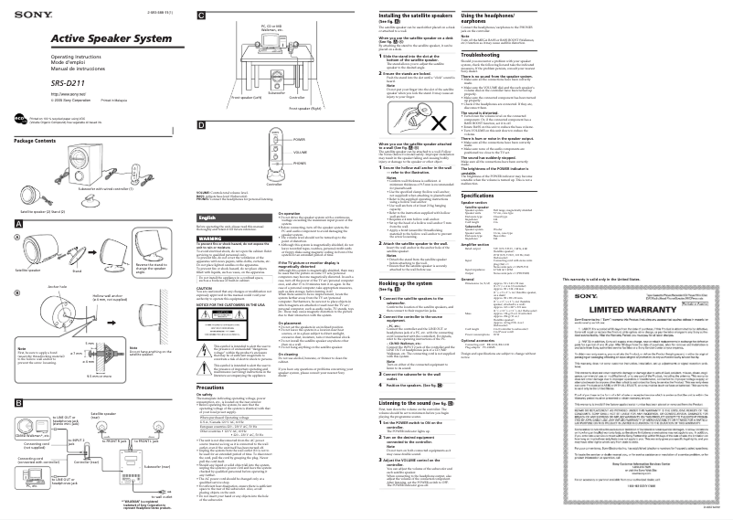 First page image of the manual for SRS-D211