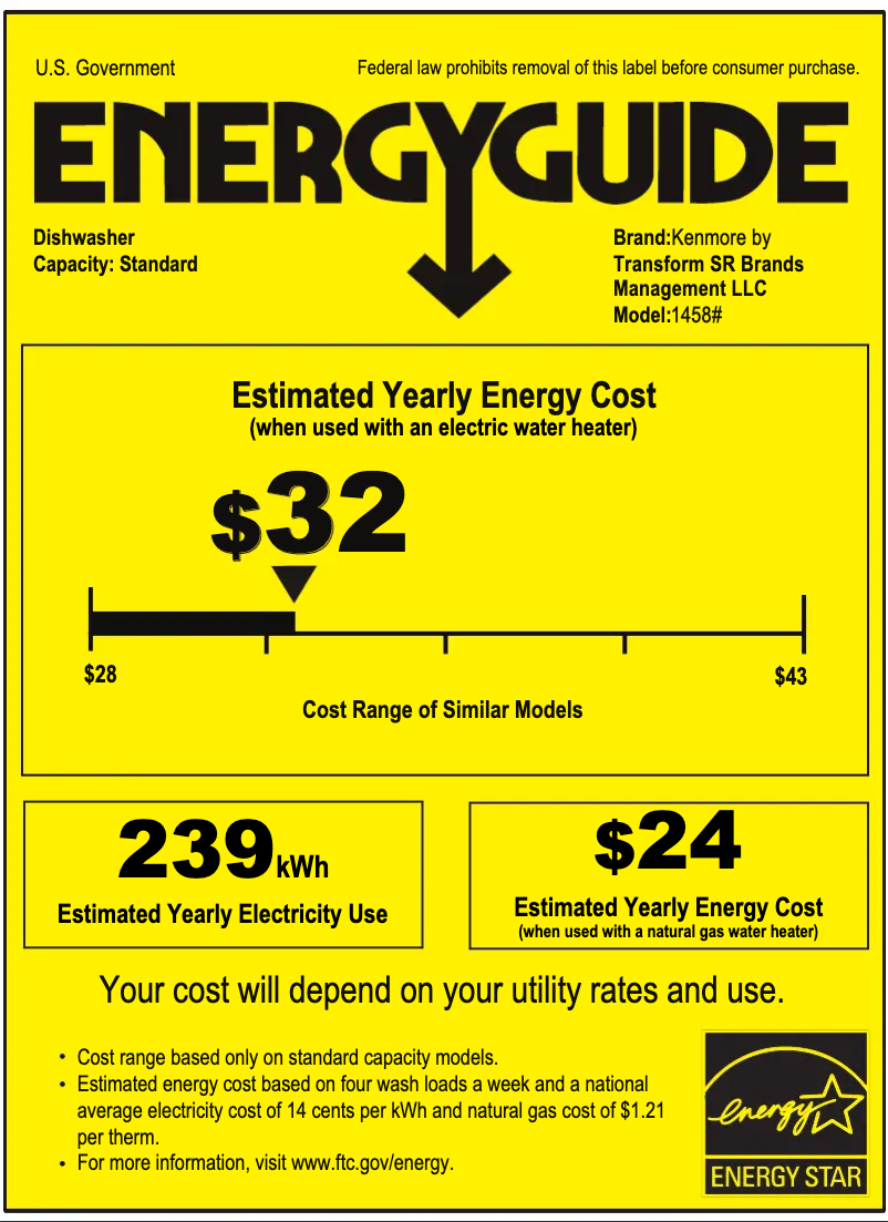 Page 1 of the manual Energy Label Kenmore 22-14585