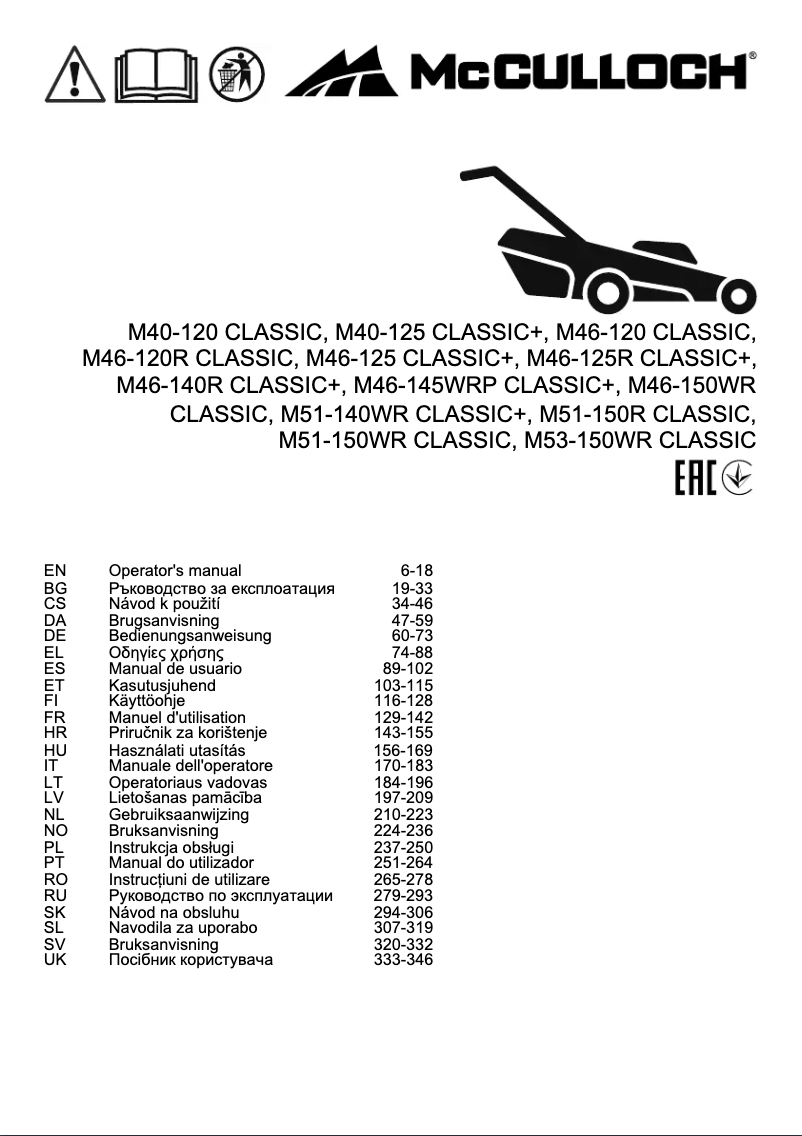 Page 1 of the manual User Manual McCulloch M46-145WRP Classic Plus