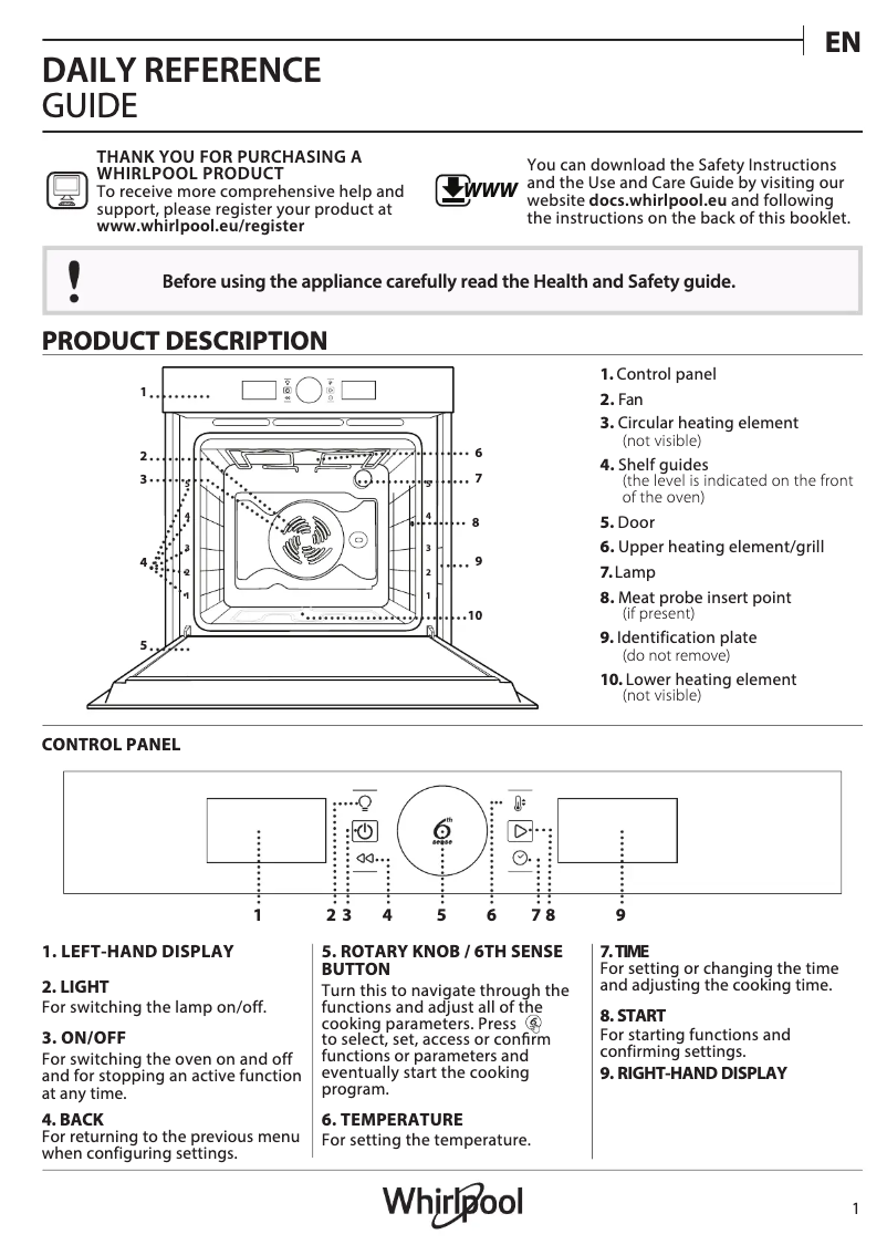 Page 1 de la notice Manuel utilisateur Whirlpool AKZ9 6230 S