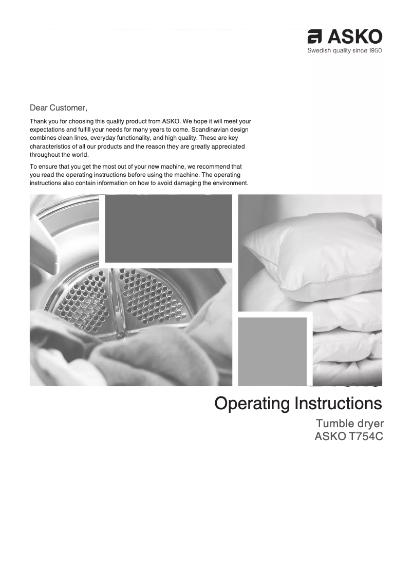 Page 1 of the manual User Manual Asko T754C