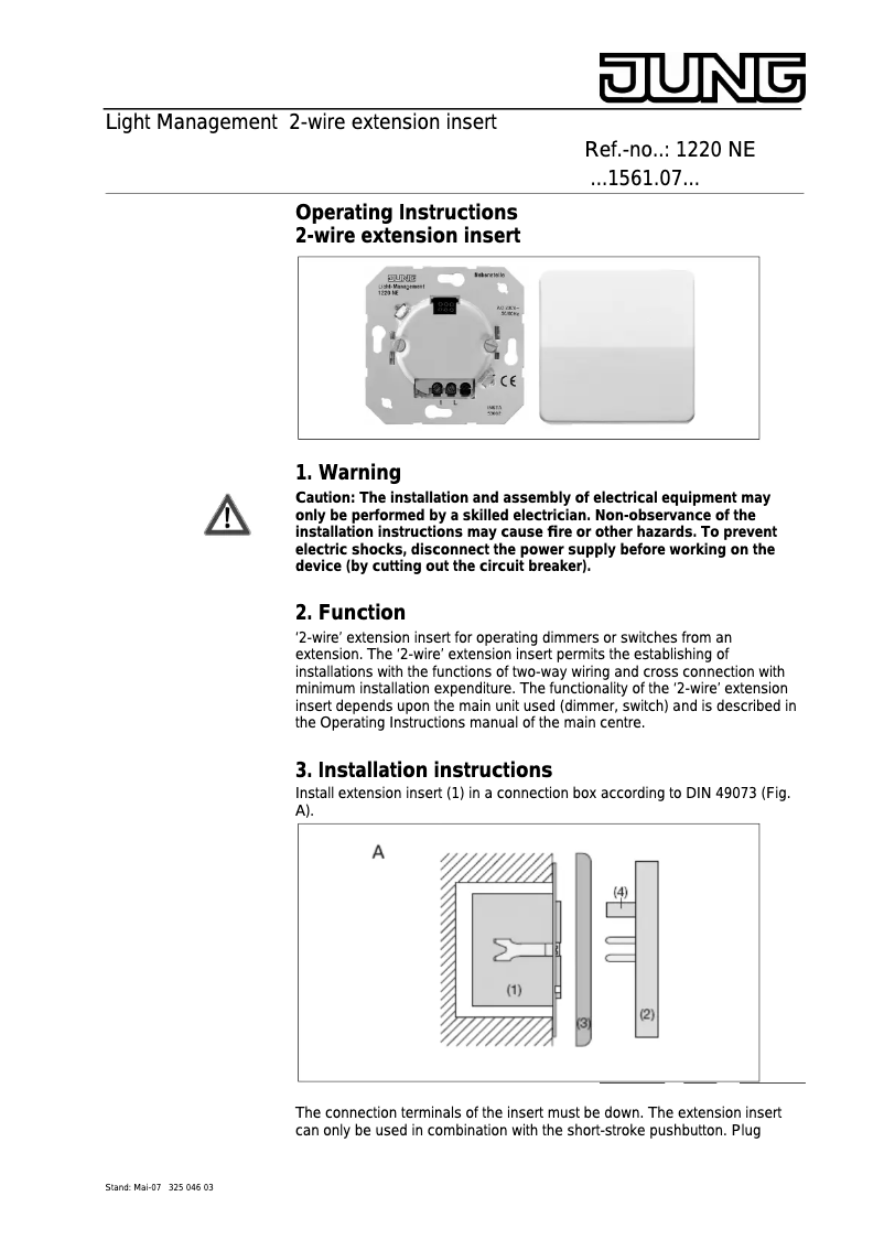 Page 1 of the manual User Manual JUNG A 1561.07 WW