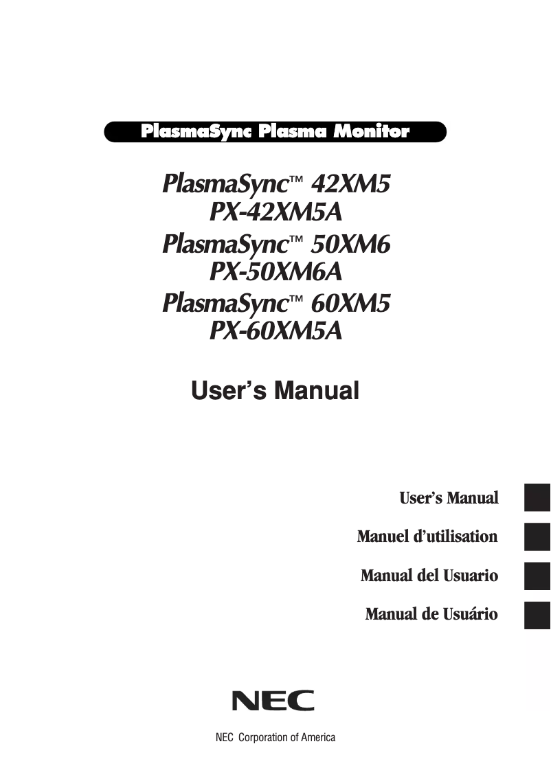 Image de la première page du manuel de l'appareil PlasmaSync PX-60XM5A