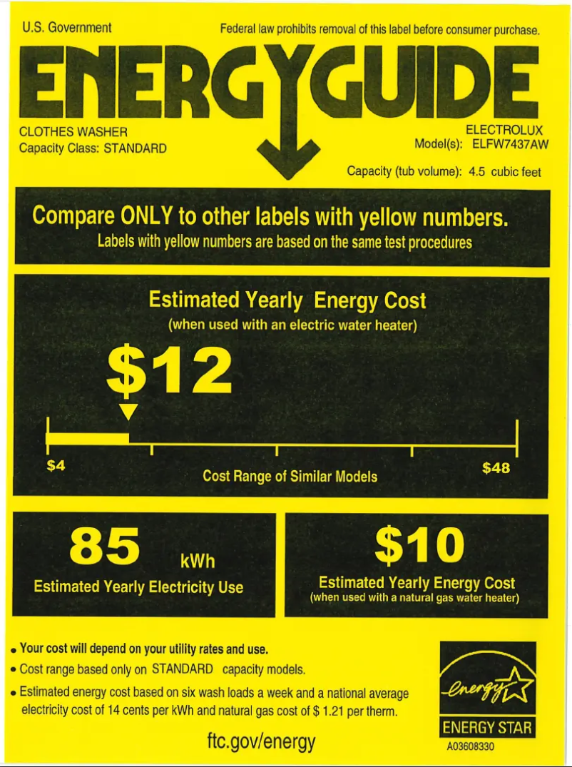 Page 1 of the manual Energy Label Electrolux ELFW7437AW