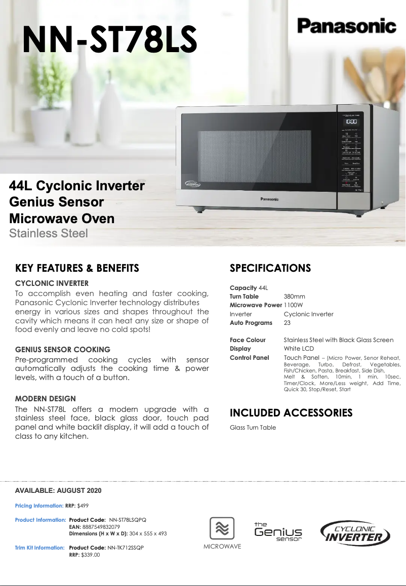 Page 1 of the manual Technical Sheet Panasonic Cyclonic Inverter NN-ST78LS