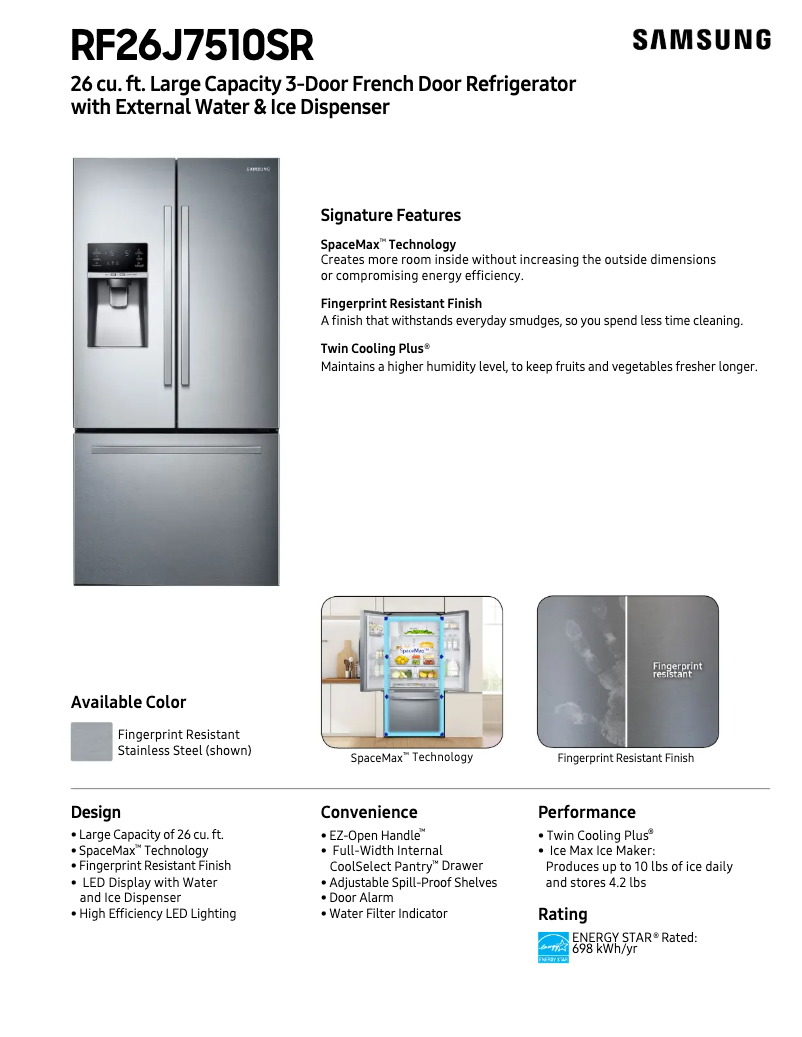First page image of the manual for RF26J7510SR