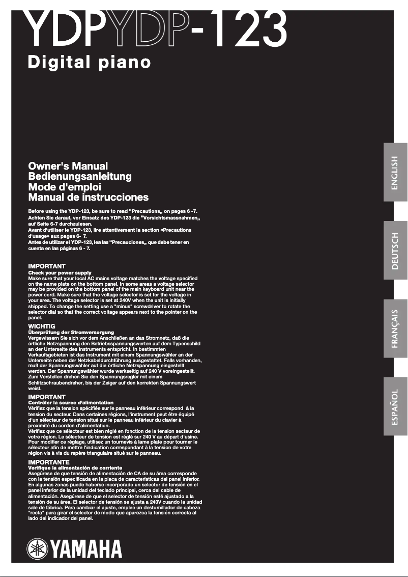 Page 1 of the manual User Manual Yamaha YDP-123