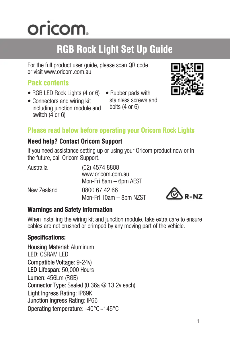 Page 1 de la notice Manuel utilisateur Oricom RGB