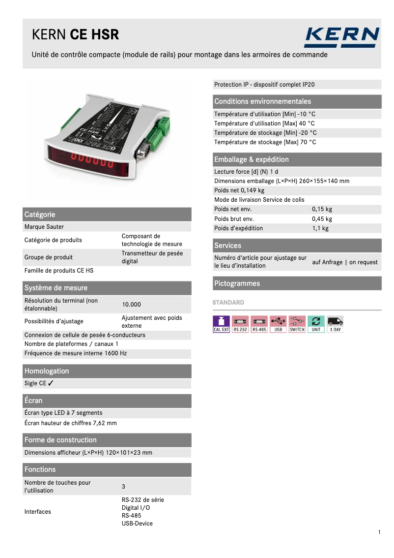 Page 1 of the manual Technical Sheet Kern CE HSR