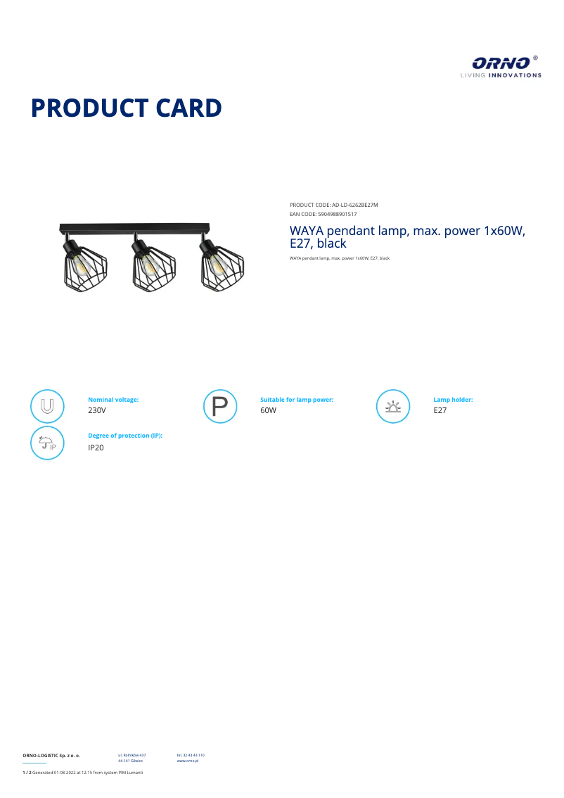 First page image of the manual for AD-LD-6262BE27M