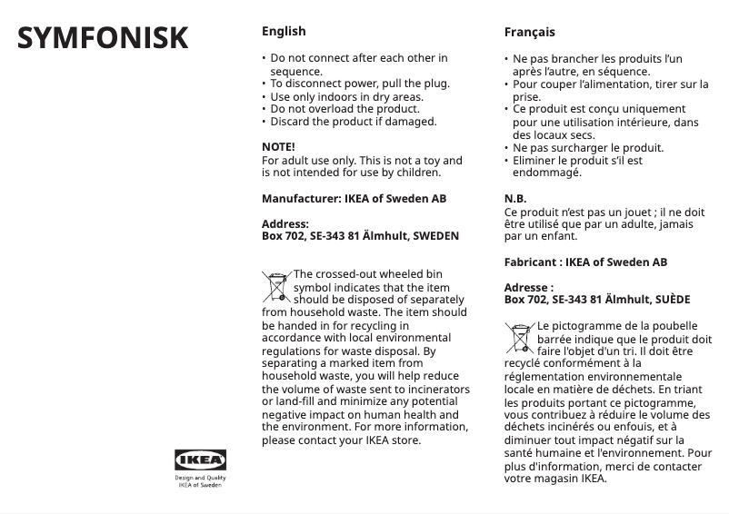 Page 1 of the manual User Manual Ikea SYMFONISK 605.724.02