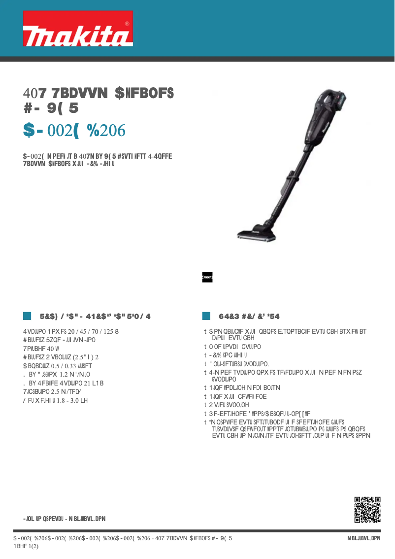 Page 1 of the manual Technical Sheet Makita CL002GD206