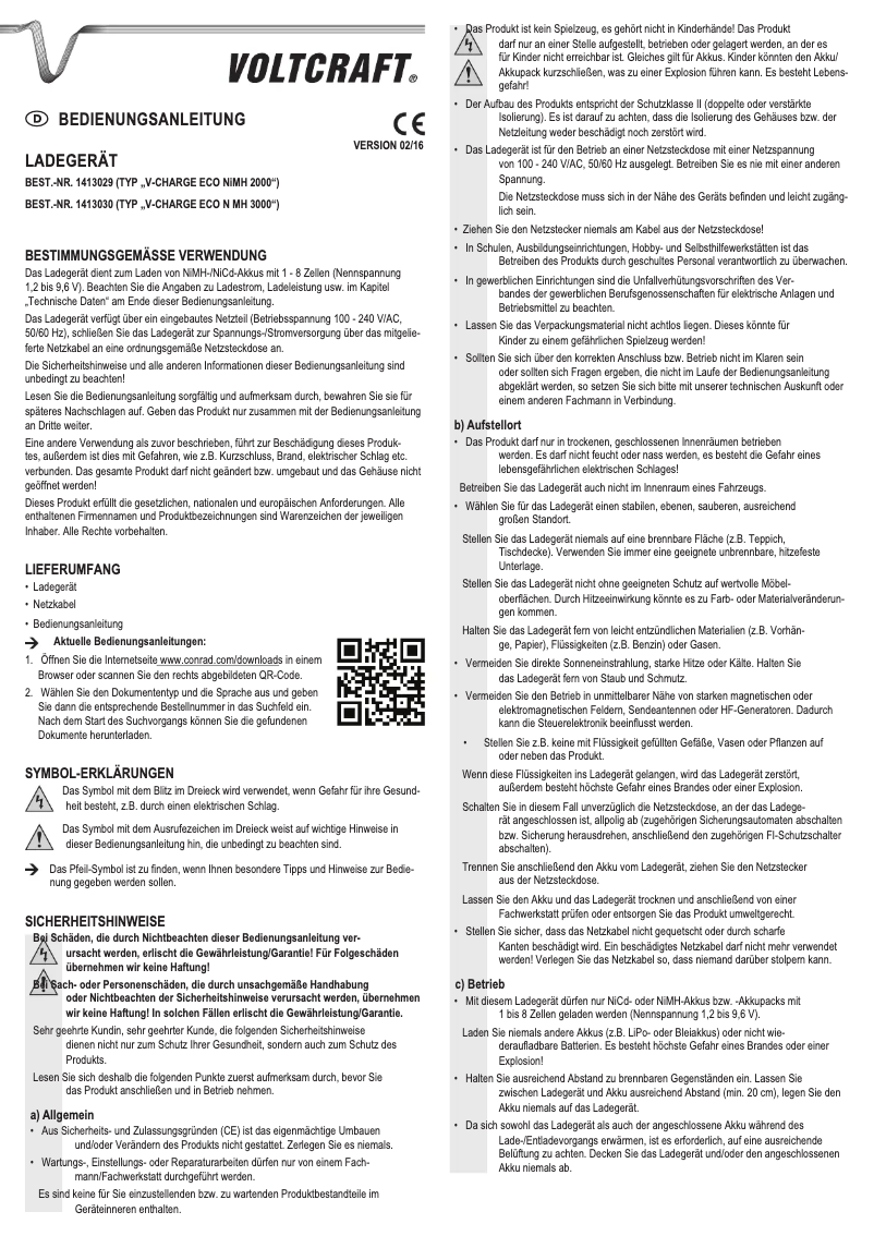 Page 1 of the manual User Manual Voltcraft V-Charge Eco NiMh 2000