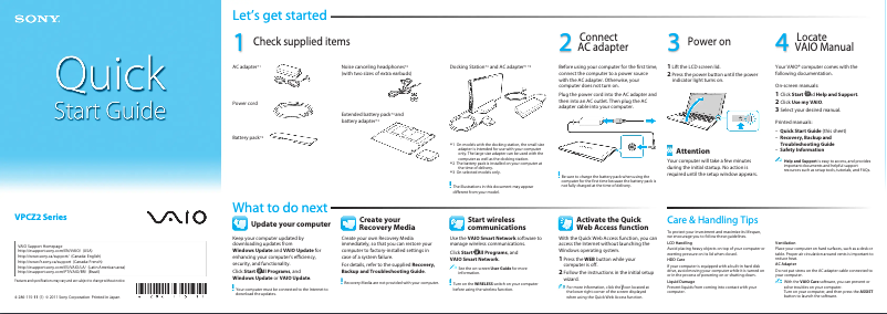 First page image of the manual for Vaio VPCZ21BGX