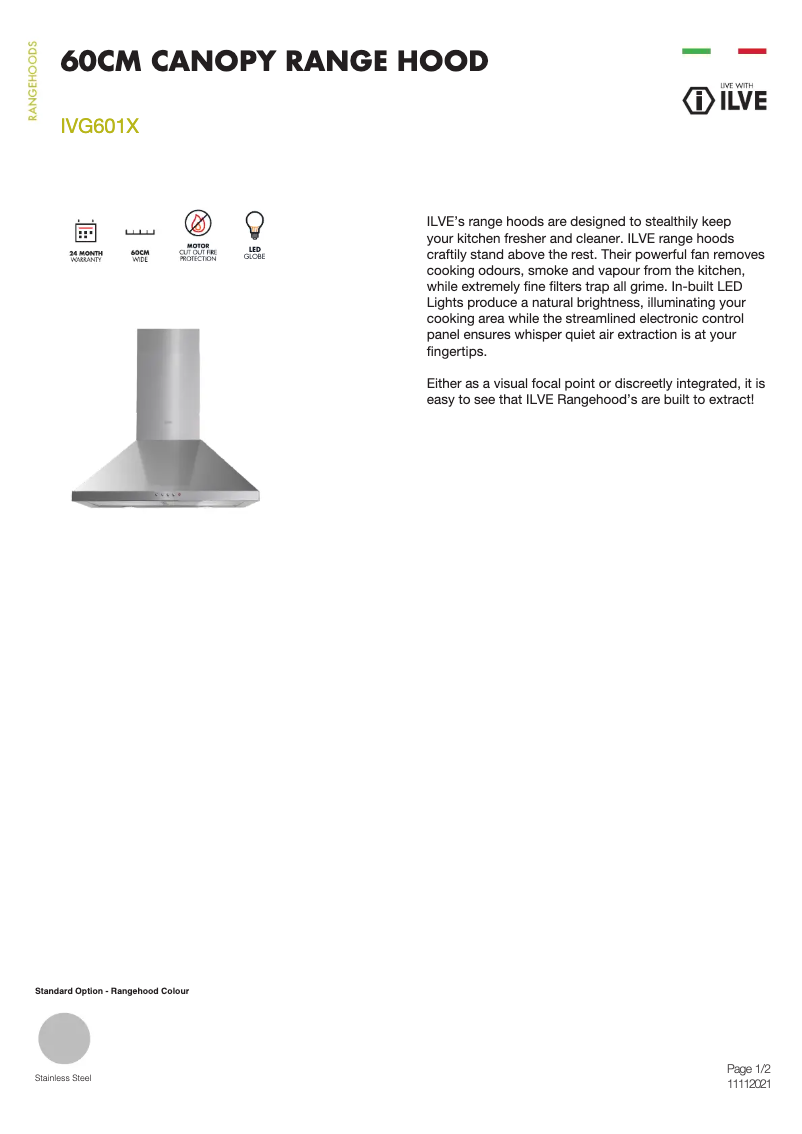 Page 1 of the manual User Manual Ilve IVG601X