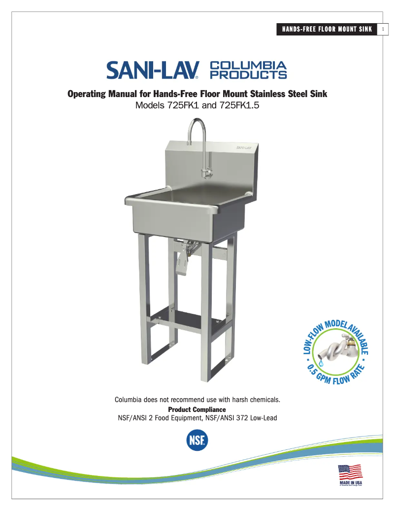 Page 1 of the manual User Manual Sani-Lav 725FK1