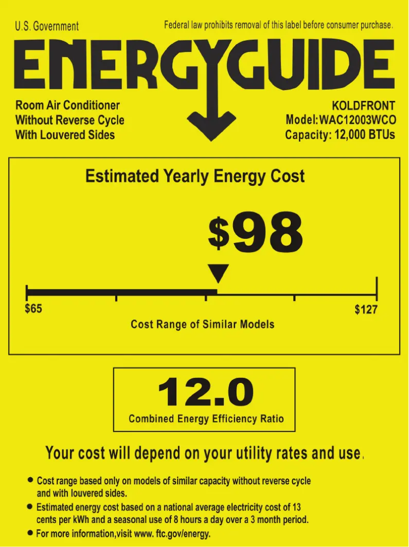Page 1 of the manual Energy Label Koldfront WAC12003WCO