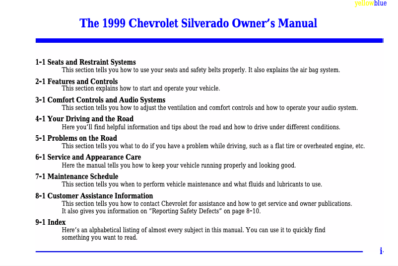 Page 1 of the manual User Manual Chevrolet Silverado K1500 (1999)