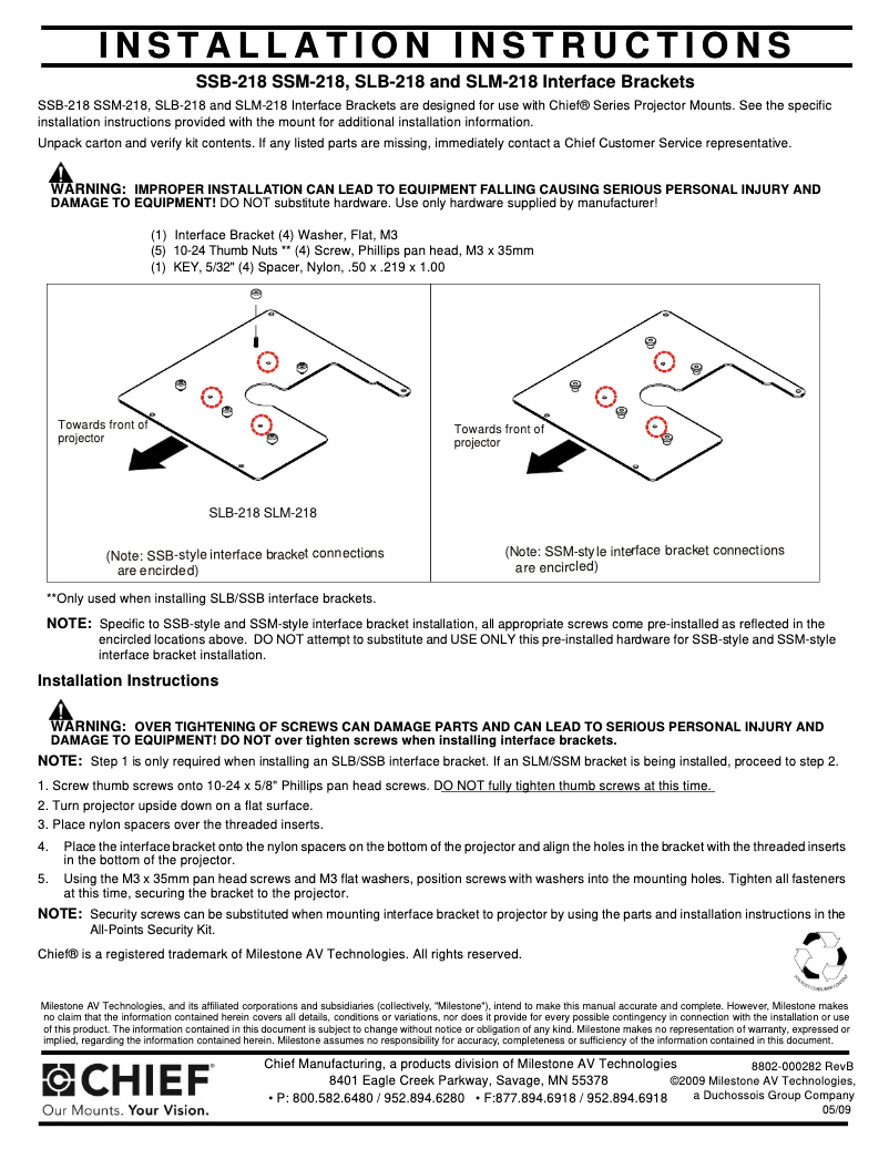 Page 1 of the manual User Manual Chief SLM218