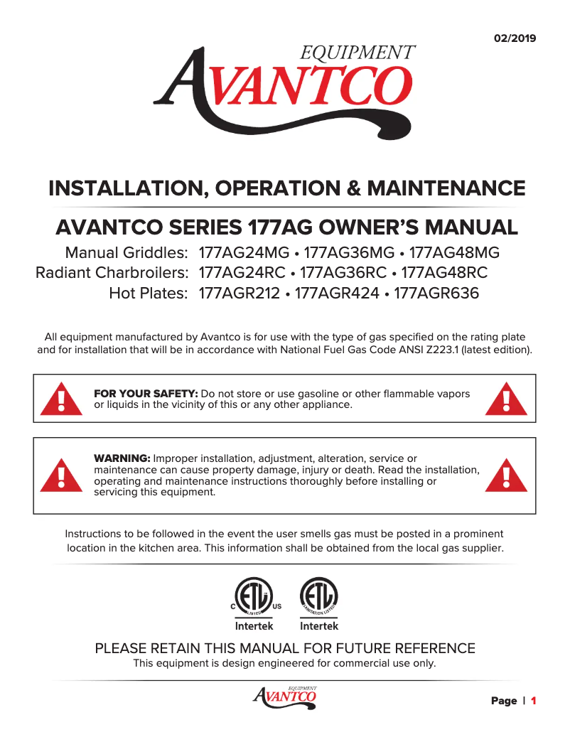 Page 1 of the manual User Manual Avantco AG48RC
