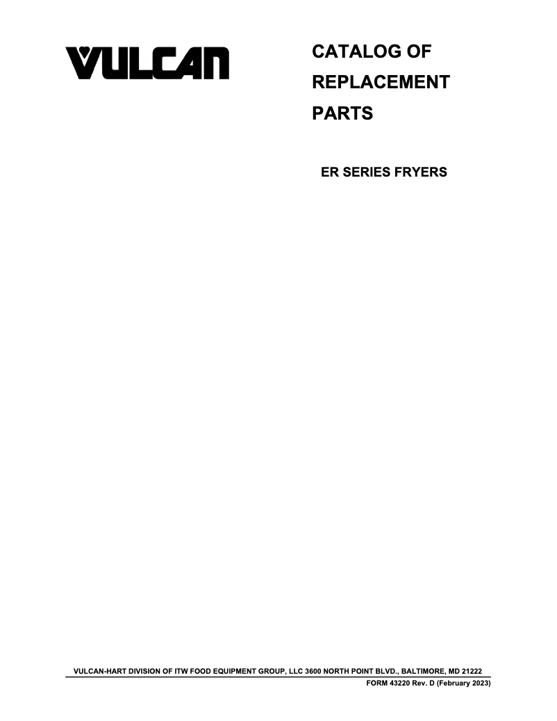 Page 1 of the manual Catalogue Vulcan ER50