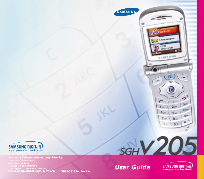 First page image of the manual for SGH-V205