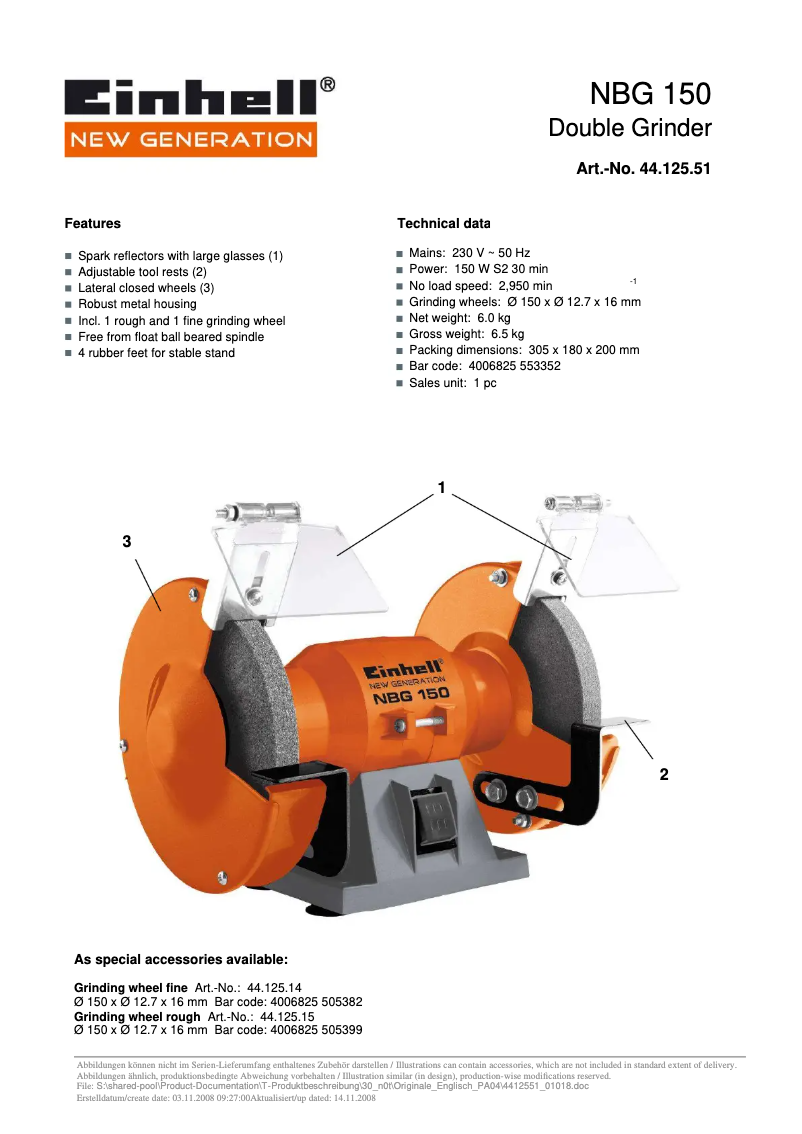 Page 1 of the manual User Manual Einhell NBG 150
