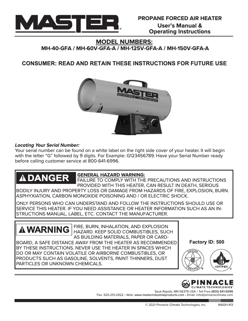 Page 1 of the manual User Manual Master MH-125V-GFA-A